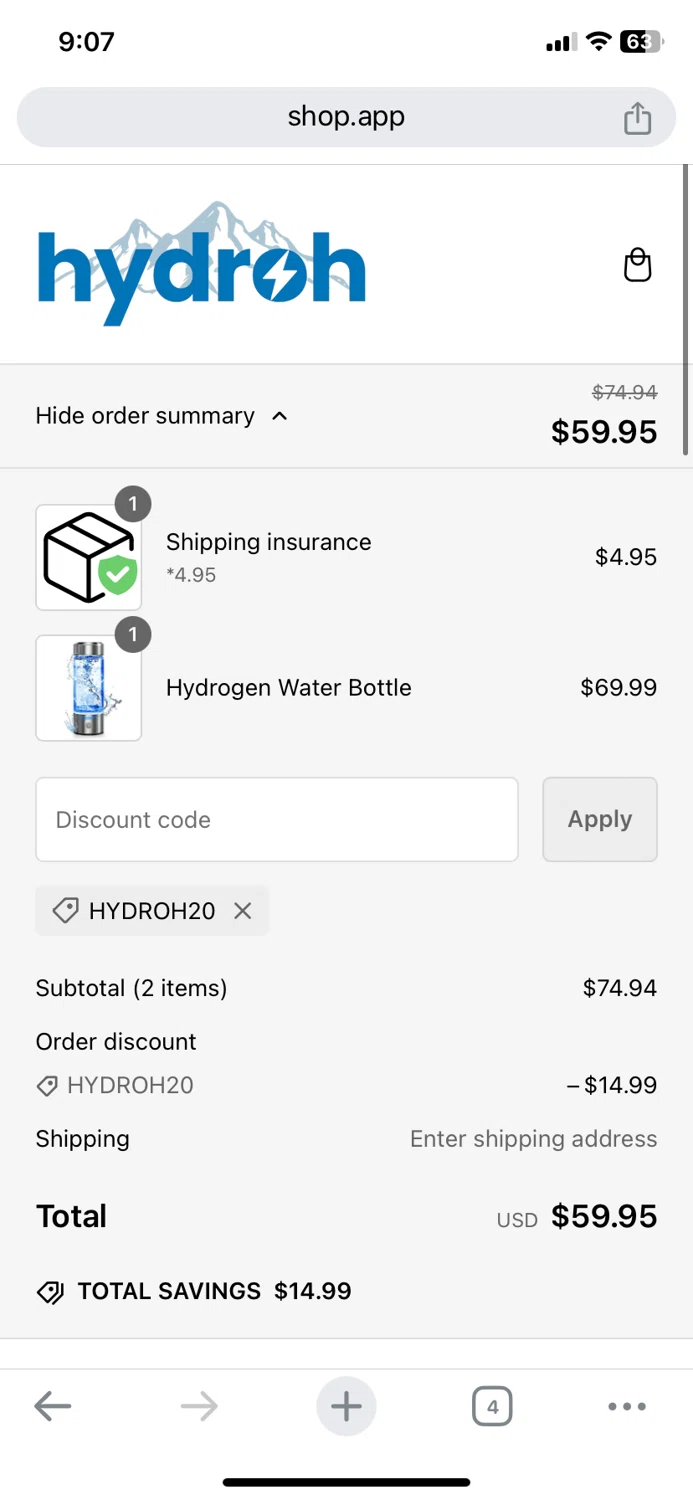 how to use Hydroh Bottle coupons