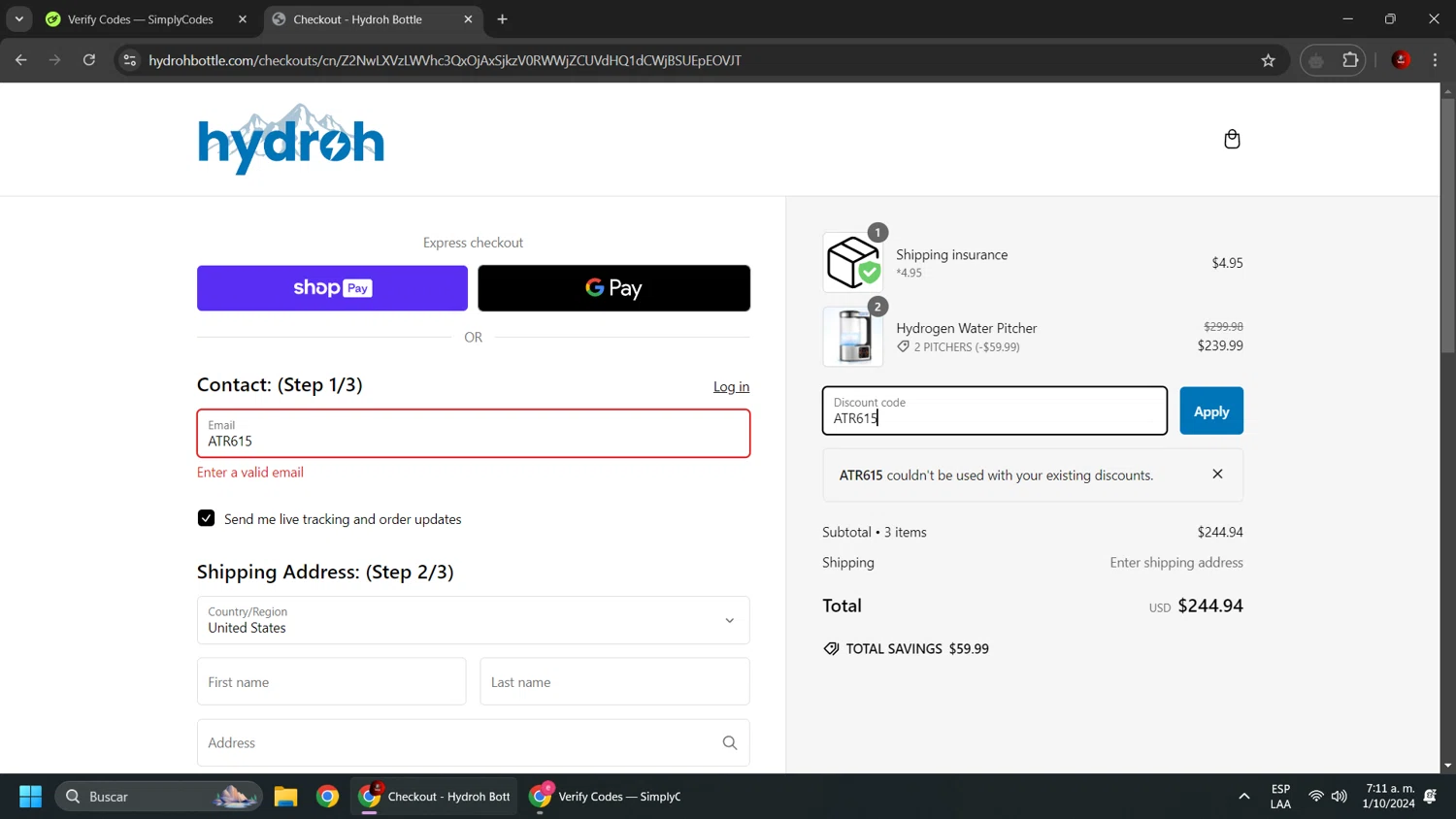 where to use Hydroh Bottle promo code box