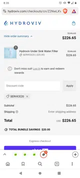 SERVICE20 coupon verification screenshot