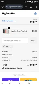 Hygiene Hero coupon verification screenshot