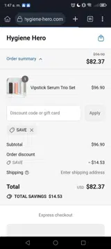 Hygiene Hero coupon verification screenshot