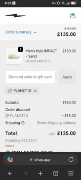 PLANET10 coupon verification screenshot