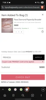 PRIME20 coupon verification screenshot