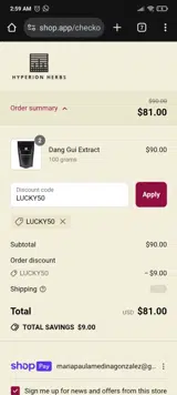 LUCKY50 coupon verification screenshot