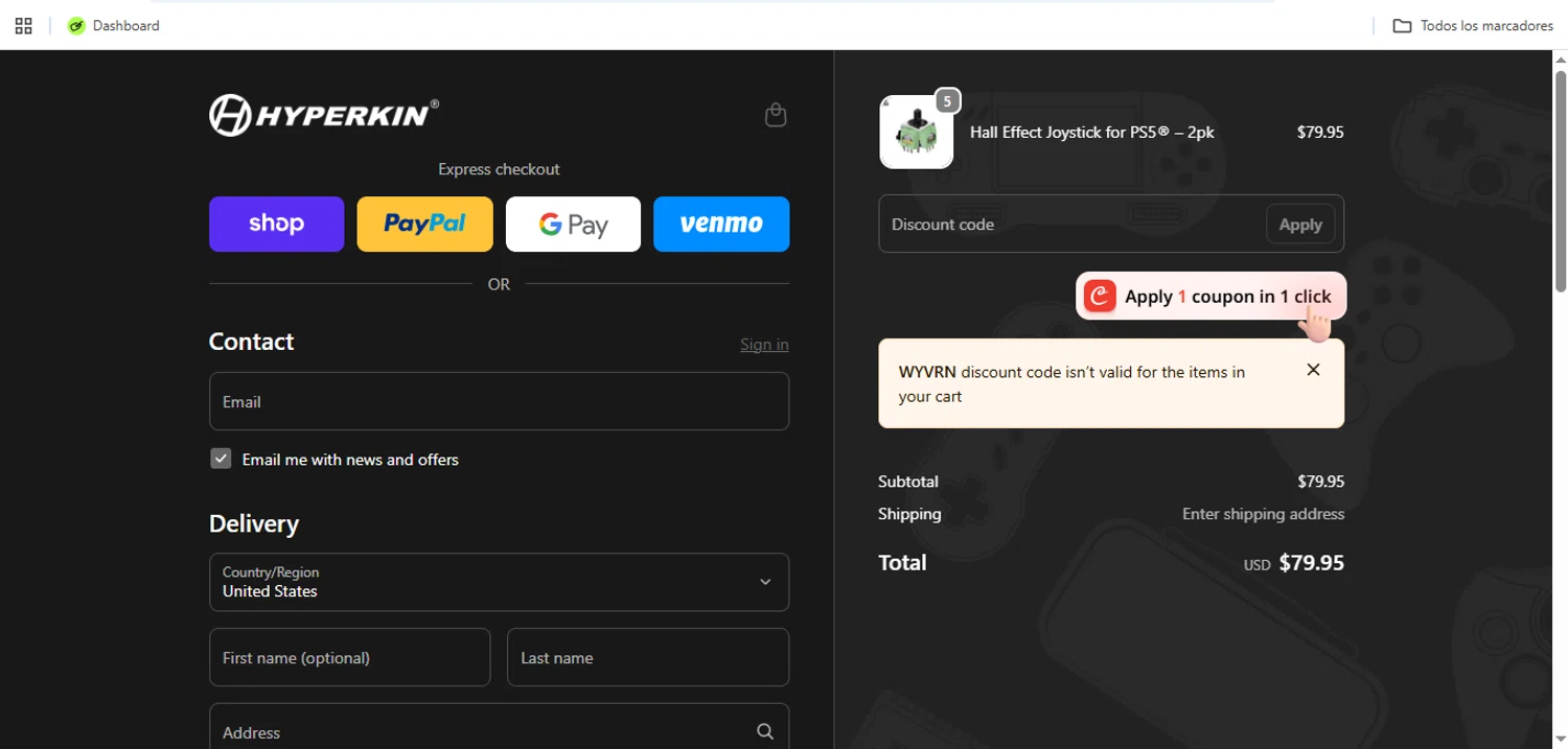 Hyperkin promo code screenshot showing code WYVRN applied at Hyperkin checkout page. Uploaded by SimplyCodes community member Speedy on May 5, 2026