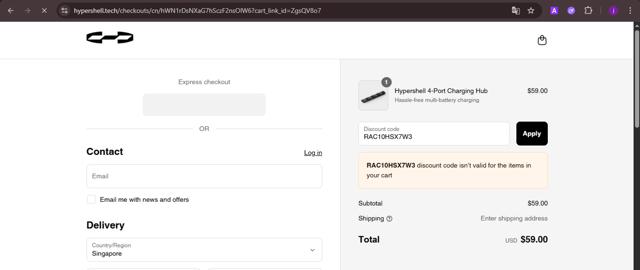 Hypershell checkout page showing Hypershell discount code box | Screenshot taken by SimplyCodes community member on Aug 16, 2025