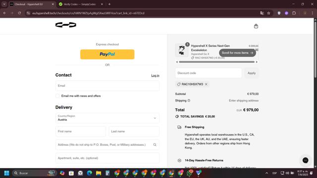 Hypershell checkout page showing Hypershell discount code box | Screenshot taken by SimplyCodes community member on Aug 7, 2025
