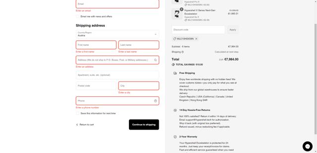 Hypershell checkout page showing Hypershell discount code box | Screenshot taken by SimplyCodes community member on Jul 16, 2025