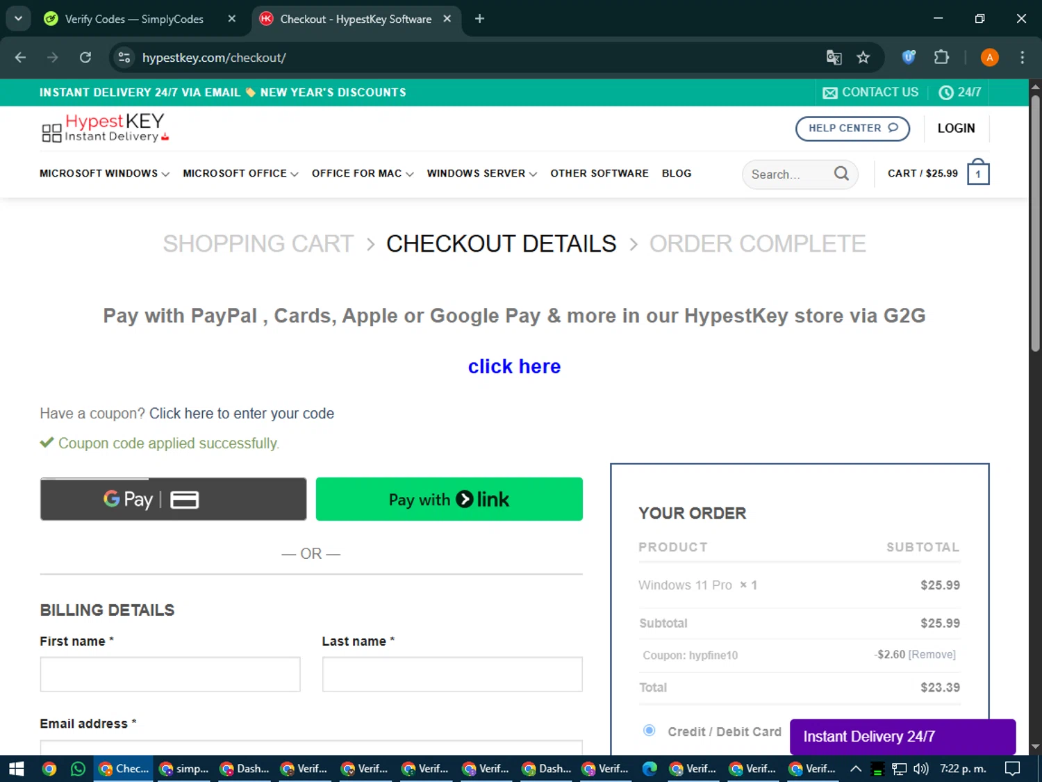 Hypest Key promo code screenshot showing code hypfine10 applied at Hypest Key checkout page. Uploaded by SimplyCodes community member MoneyPhoenix4664 on Jun 18, 2025