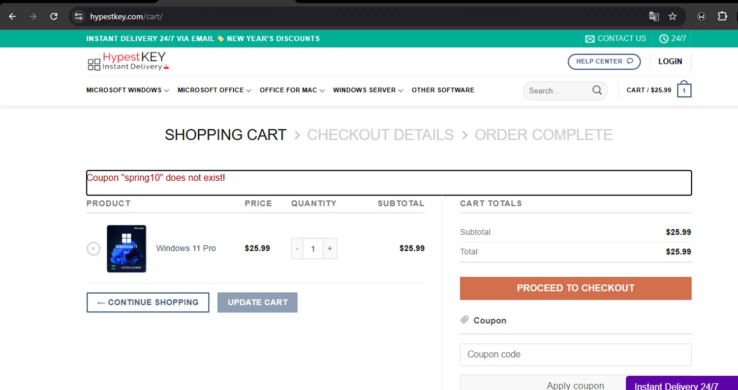 Hypest Key promo code screenshot showing code SPRING10 applied at Hypest Key checkout page. Uploaded by SimplyCodes community member RoyalSpotter5217 on May 26, 2025