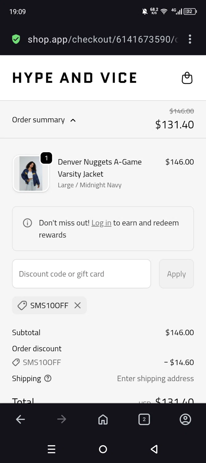 Hype & Vice promo code screenshot showing code SMS10OFF applied at Hype & Vice checkout page. Uploaded by SimplyCodes community member Olivatle37 on Dec 1, 2025