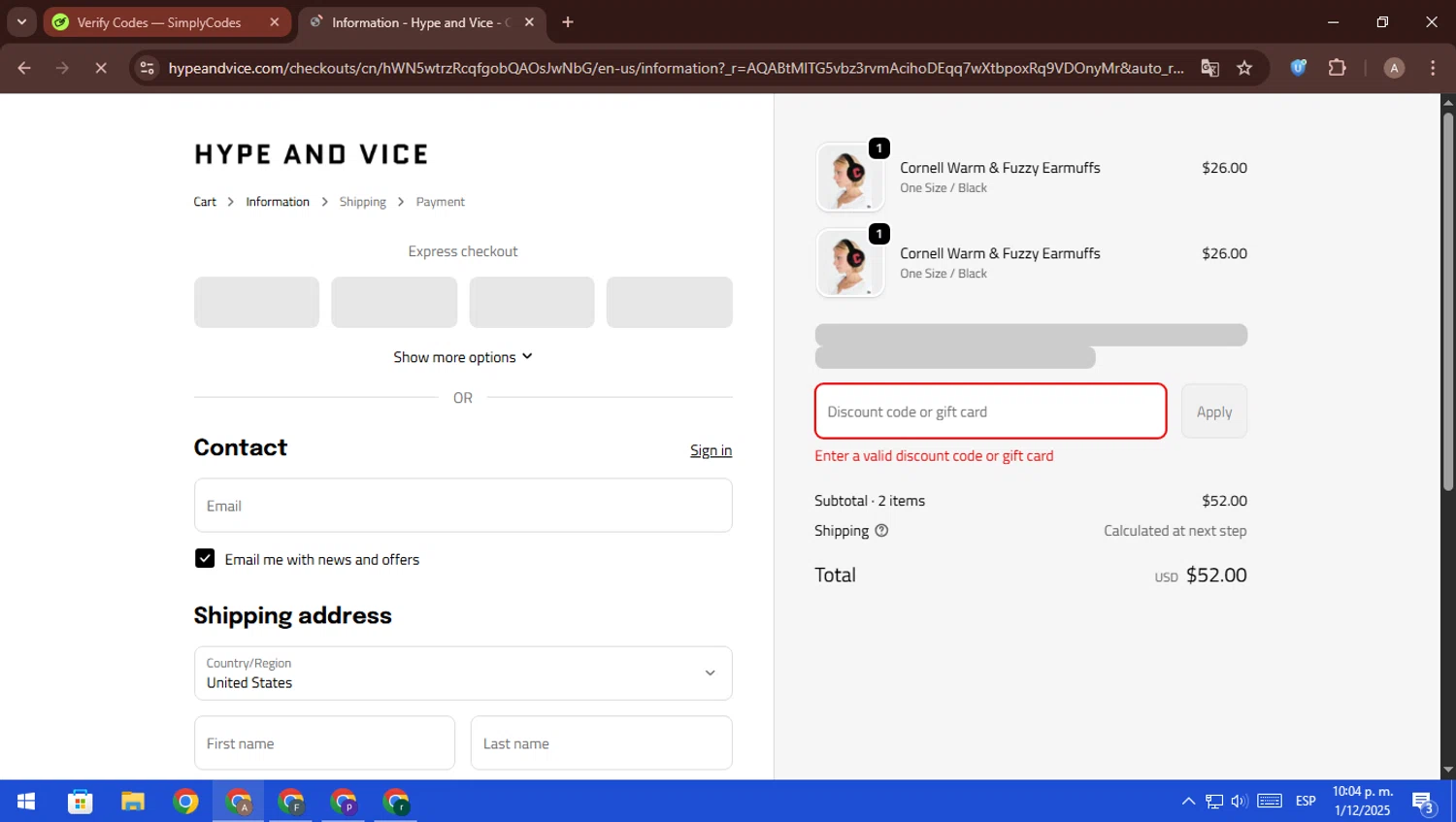 Hype & Vice promo code screenshot showing code READYSETSALE applied at Hype & Vice checkout page. Uploaded by SimplyCodes community member ScanFalcon6148 on Dec 2, 2025
