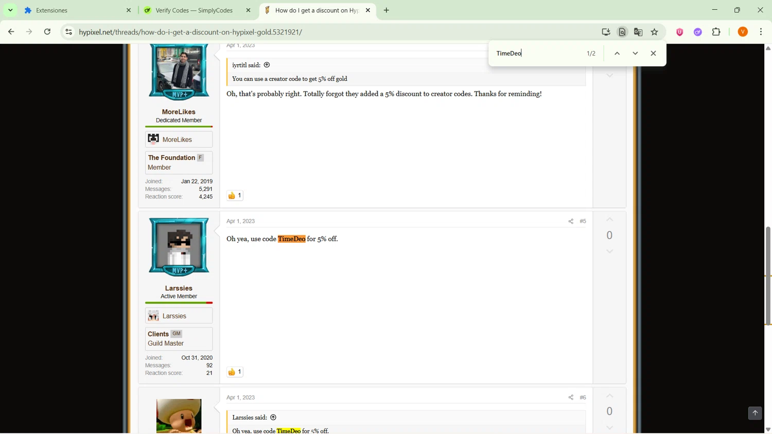 Hypixel discount code screenshot showing code TimeDeo applied at Hypixel checkout page. Uploaded by SimplyCodes community member RebateSaver5991 on Dec 24, 2025