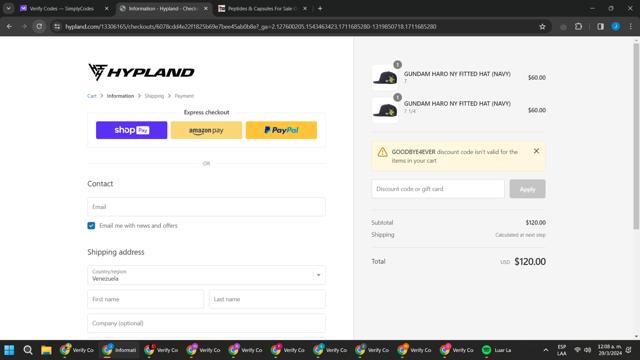 Hypland checkout page showing Hypland discount code box | Screenshot taken by SimplyCodes community member on Mar 29, 2024