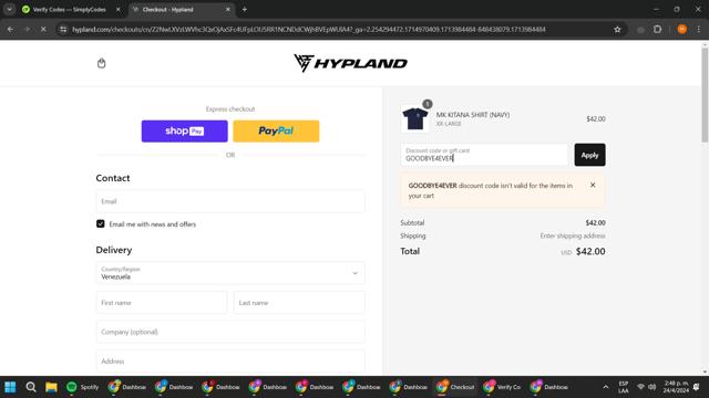 Hypland checkout page showing Hypland discount code box | Screenshot taken by SimplyCodes community member on Apr 24, 2024