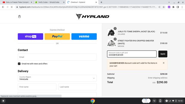 Hypland checkout page showing Hypland discount code box | Screenshot taken by SimplyCodes community member on Apr 29, 2024