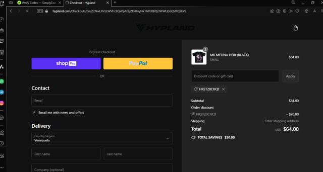 Hypland checkout page showing Hypland discount code box | Screenshot taken by SimplyCodes community member on Aug 28, 2024
