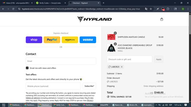 Hypland checkout page showing Hypland discount code box | Screenshot taken by SimplyCodes community member on Aug 29, 2025