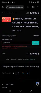 DEMO30 coupon verification screenshot
