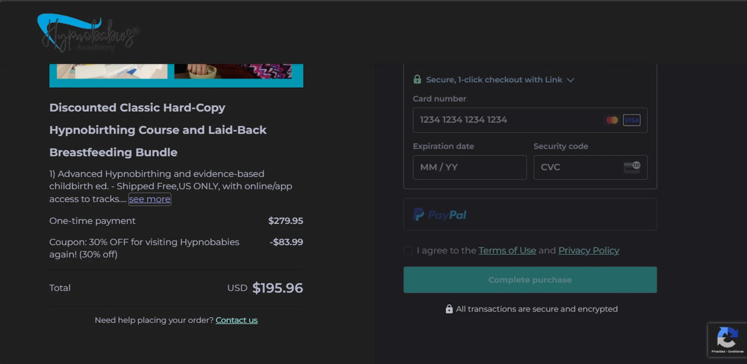 Hypnobabies Store promo code screenshot showing code My30-OFF applied at Hypnobabies Store checkout page. Uploaded by SimplyCodes community member jupitera on Apr 13, 2025