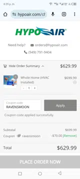 RAVENSMOON coupon verification screenshot