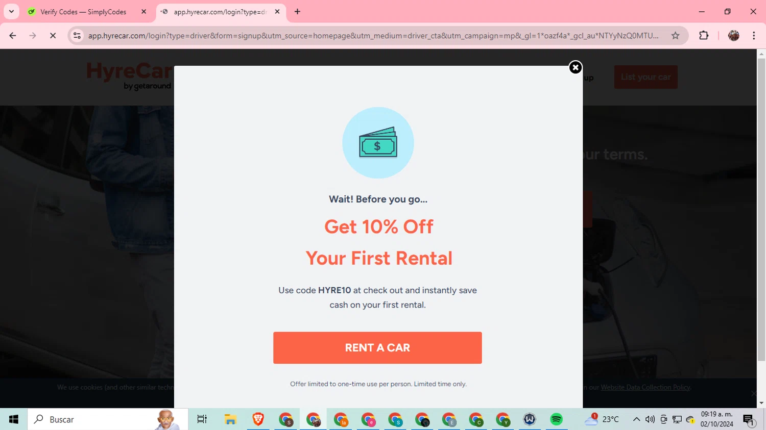 where to use HyreCar promo code box