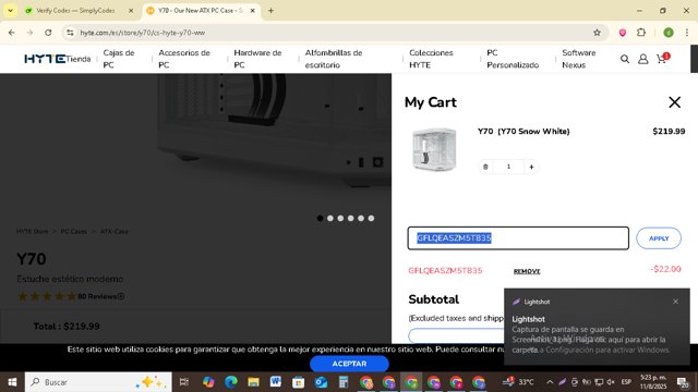 HYTE checkout page showing HYTE promo code box | Screenshot taken by SimplyCodes community member on Aug 11, 2025