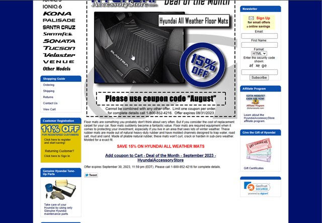 Hyundai Accessory Store checkout page showing Hyundai Accessory Store coupon code box | Screenshot taken by SimplyCodes community member on Nov 19, 2024