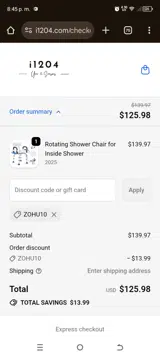 ZOHU10 coupon verification screenshot