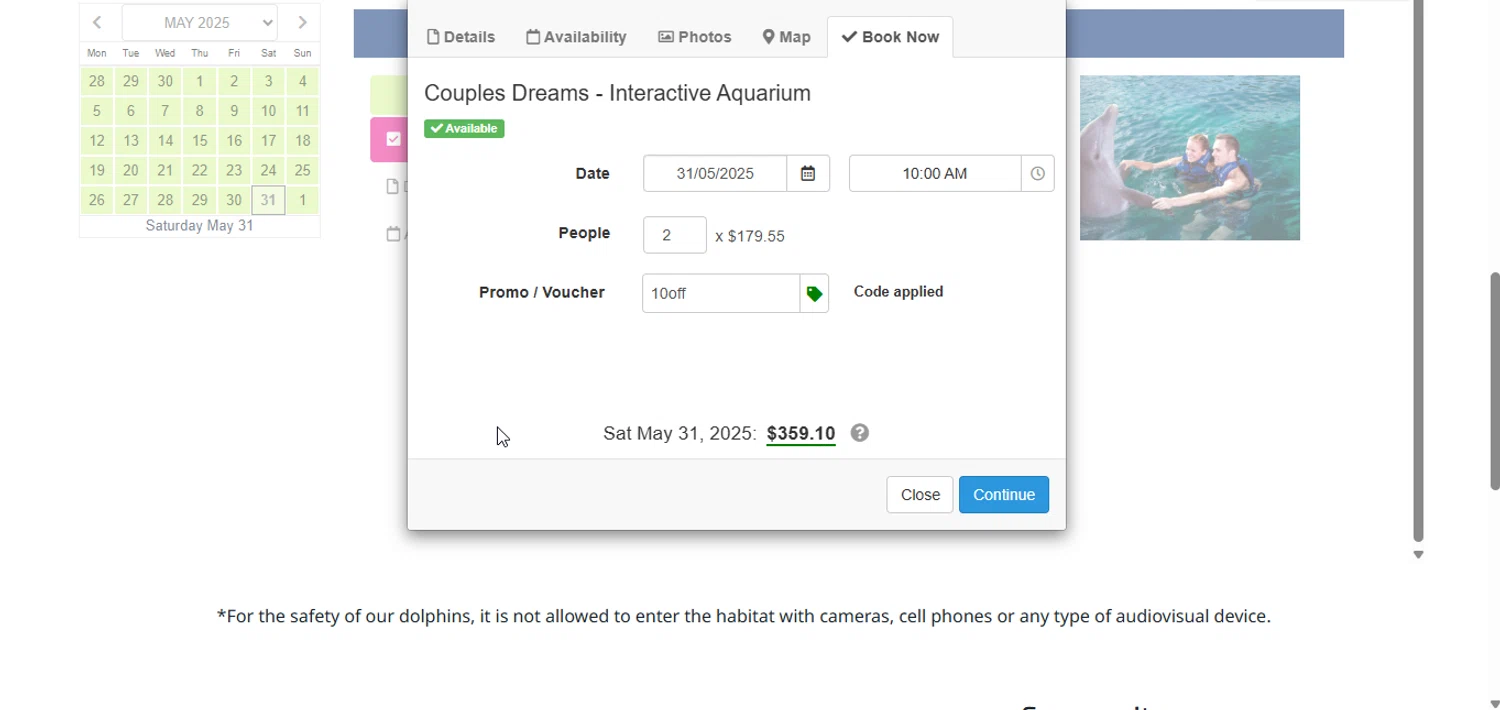Interactive Aquarium Cancun promo code screenshot showing code 10off applied at Interactive Aquarium Cancun checkout page. Uploaded by SimplyCodes community member RoyalVirtuoso7438 on Apr 16, 2025