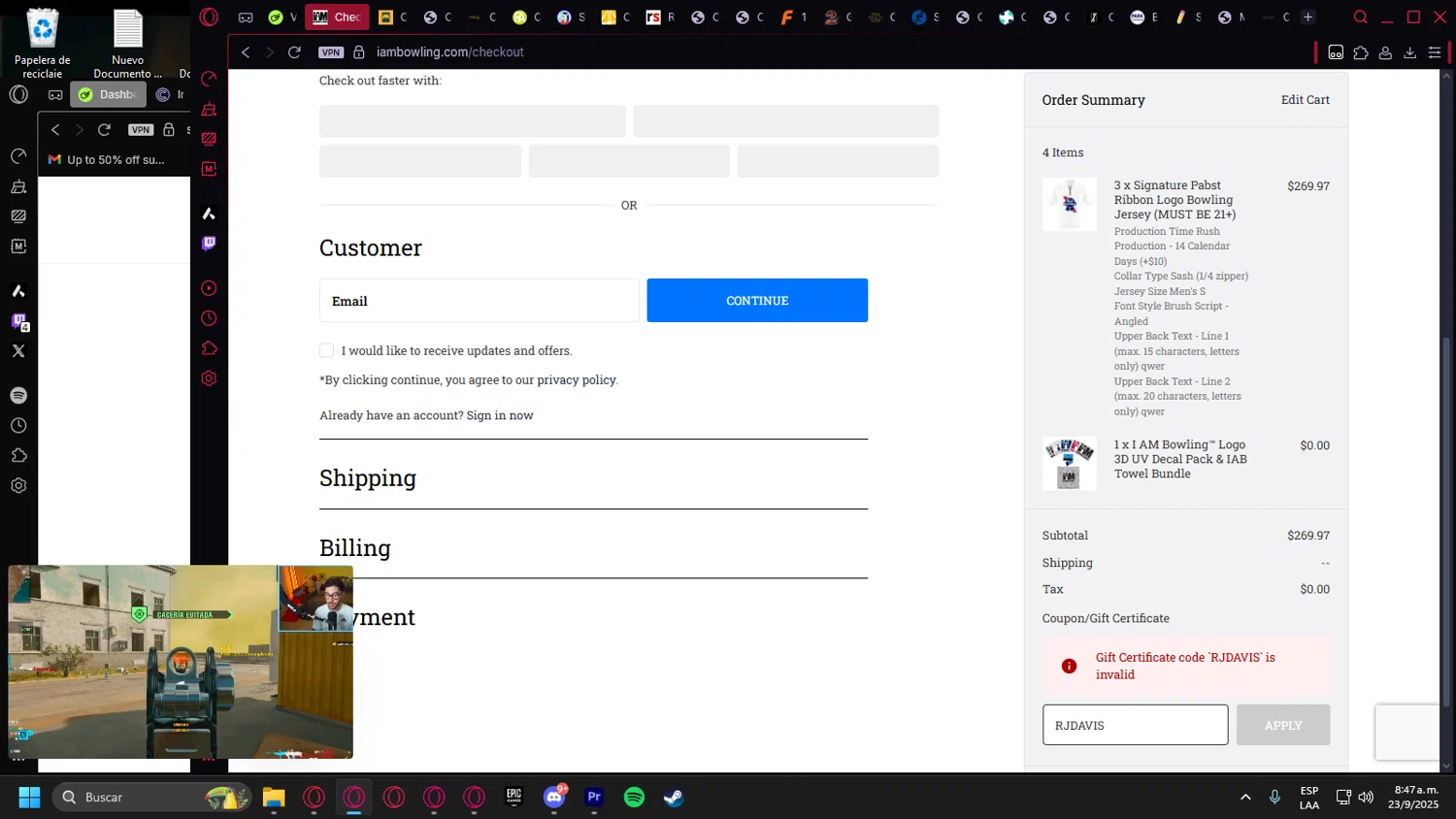 I Am Bowling coupon code screenshot showing code RJDAVIS applied at I Am Bowling checkout page. Uploaded by SimplyCodes community member leonardocamacho2 on Sep 23, 2025