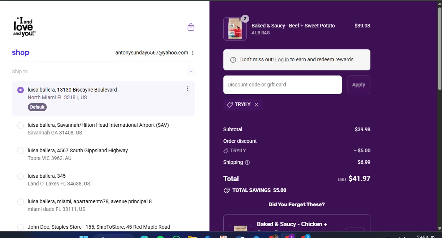 I and Love and You discount code screenshot showing code TRYILY applied at I and Love and You checkout page. Uploaded by SimplyCodes community member Lamadama on Sep 14, 2025