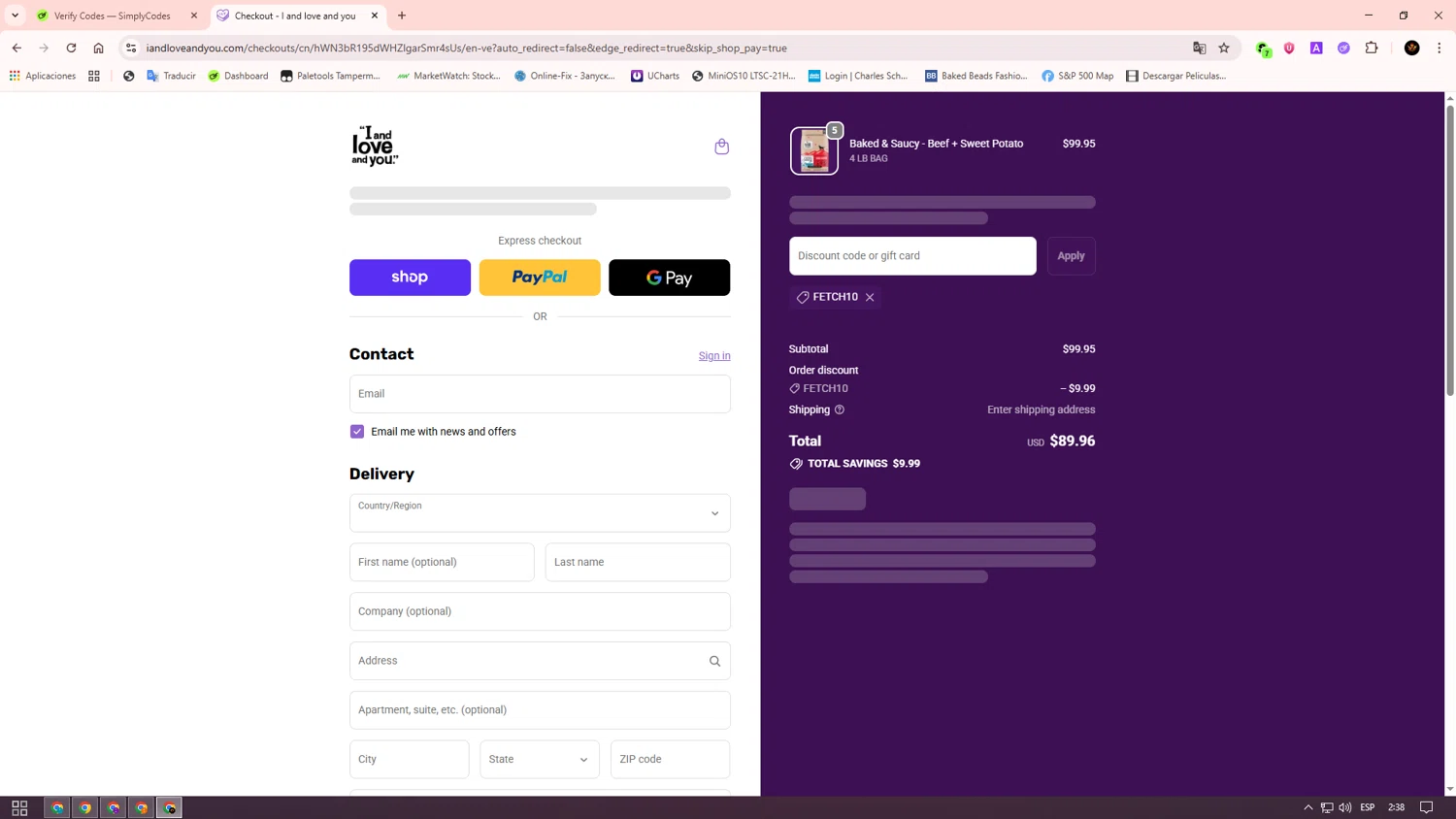 I and Love and You discount code screenshot showing code FETCH10 applied at I and Love and You checkout page. Uploaded by SimplyCodes community member Alkelino74 on Oct 1, 2025