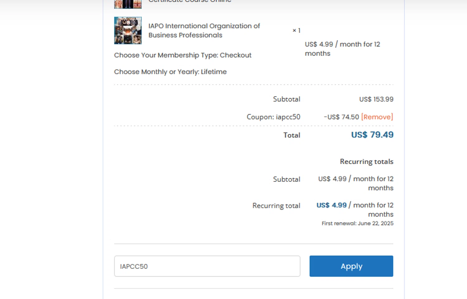 IAP Career College coupon code screenshot showing code IAPCC50 applied at IAP Career College checkout page. Uploaded by SimplyCodes community member pkwhite on May 23, 2025