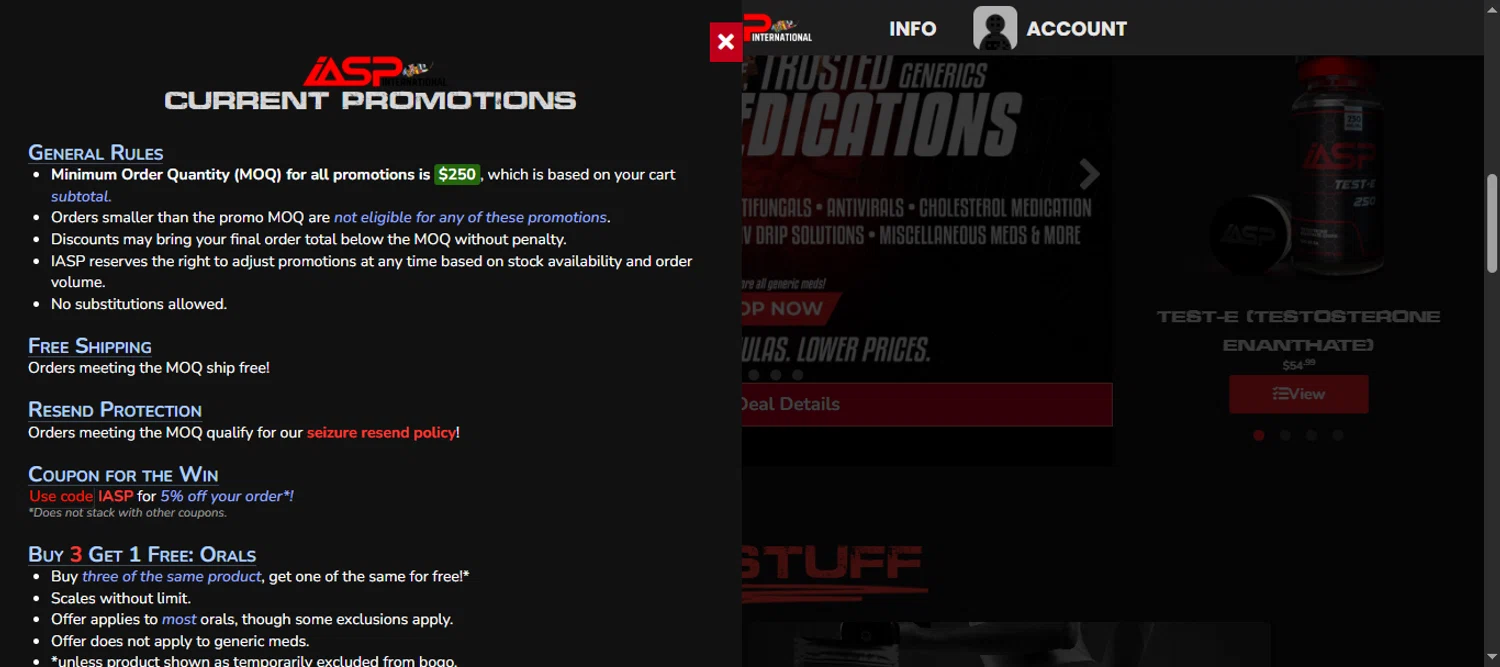 IA Superpharma promo code screenshot showing code IASP applied at IA Superpharma checkout page. Uploaded by SimplyCodes community member 111111 on Sep 23, 2025