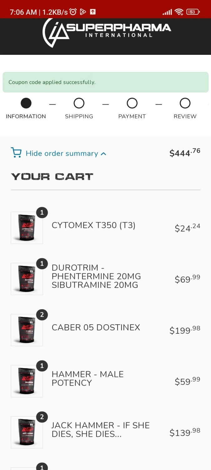 IA Superpharma checkout page showing IA Superpharma promo code box | Screenshot taken by SimplyCodes community member on Aug 15, 2023