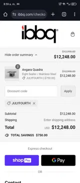 JULYFOURTH coupon verification screenshot