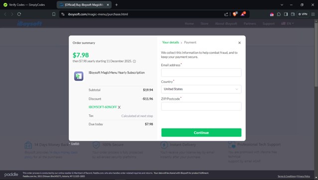 iBoysoft Data Recovery checkout page showing iBoysoft Data Recovery coupon code box | Screenshot taken by SimplyCodes community member on Dec 11, 2024