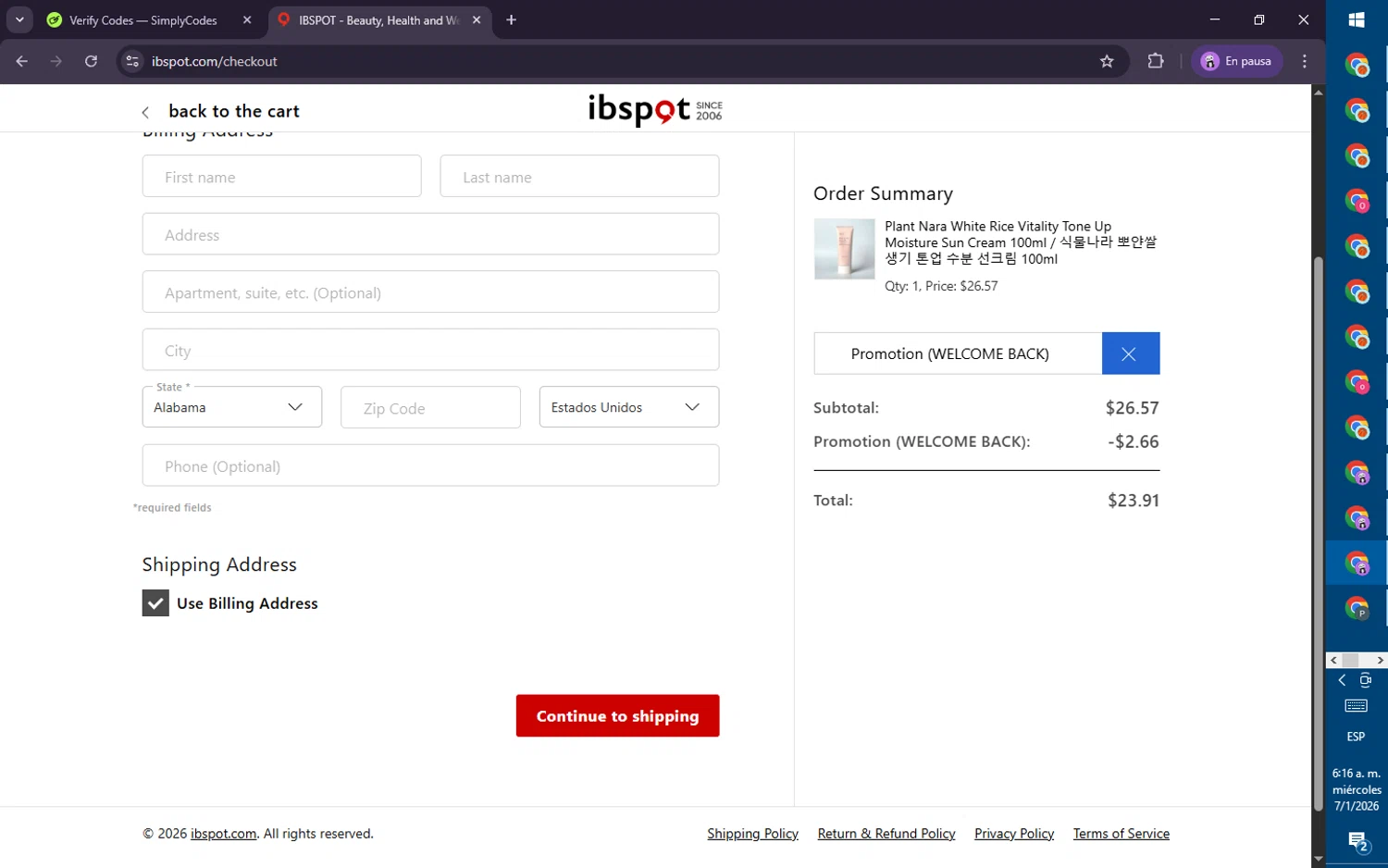 Ibspot checkout page showing Ibspot coupon code box | Screenshot taken by SimplyCodes community member on Jan 7, 2026