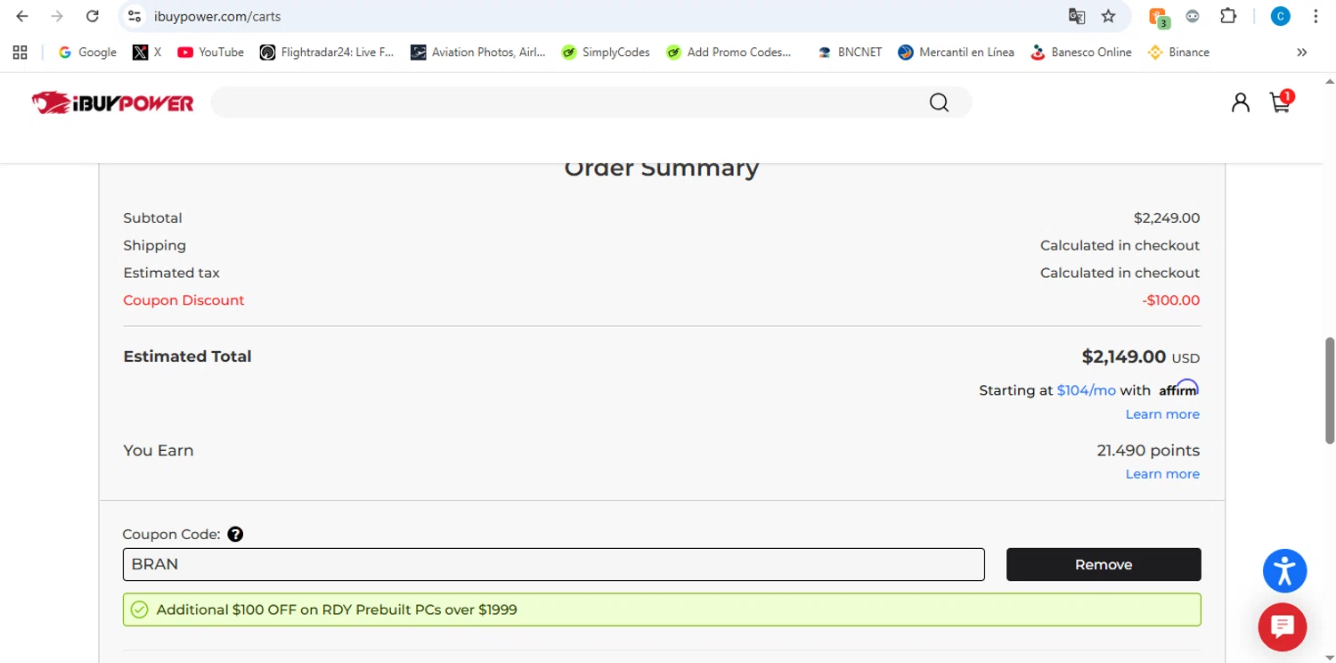iBUYPOWER promo code screenshot showing code BRAN applied at iBUYPOWER checkout page. Uploaded by SimplyCodes community member victor on Jan 8, 2026