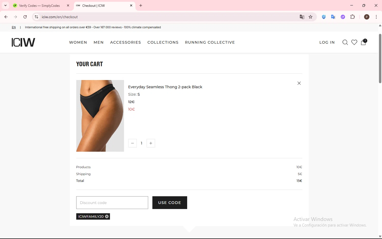 ICANIWILL discount code screenshot showing code ICIWFAMILY20 applied at ICANIWILL checkout page. Uploaded by SimplyCodes community member NobleShopper9818 on Jun 26, 2025