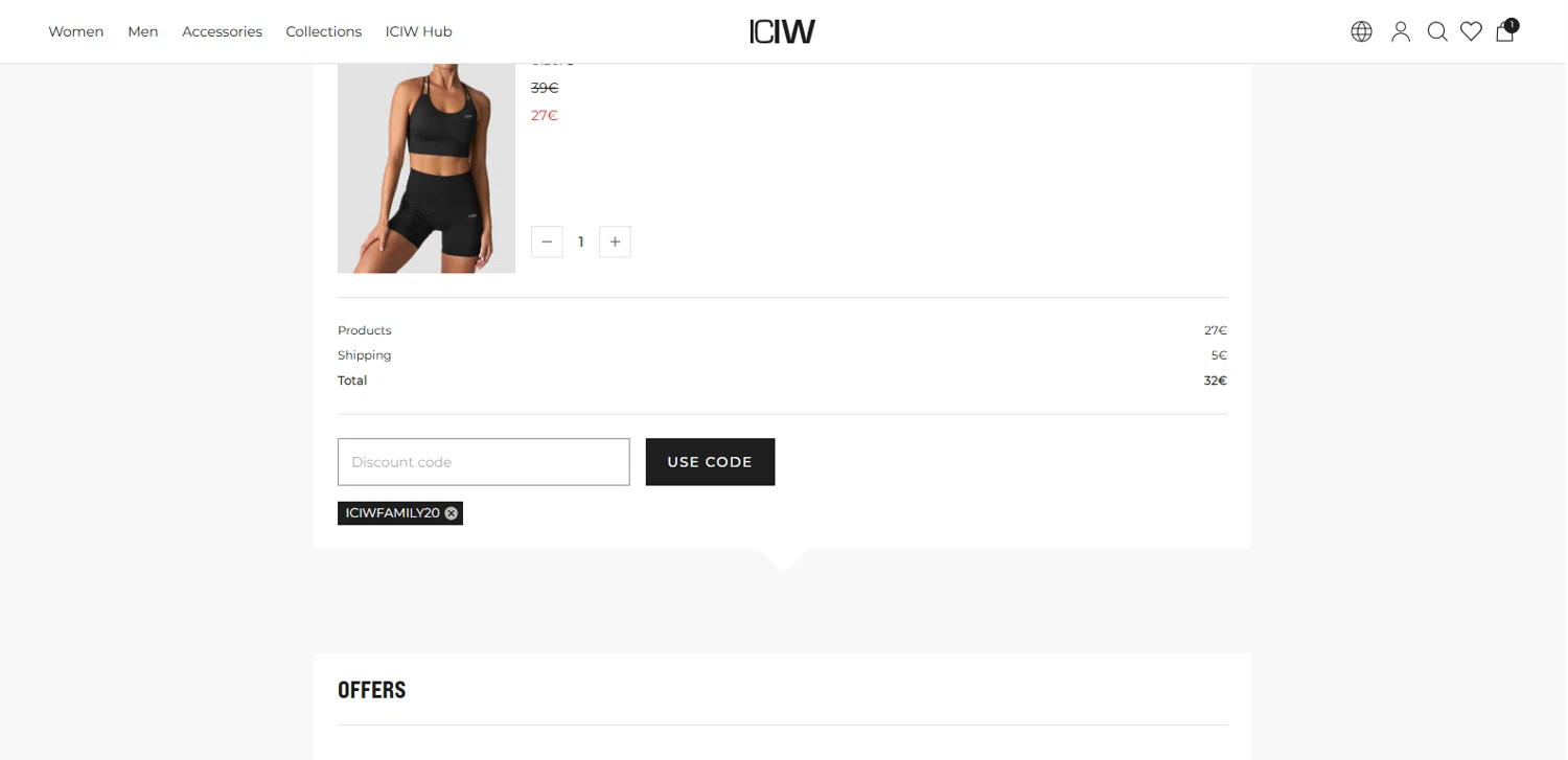 ICANIWILL discount code screenshot showing code ICIWFAMILY20 applied at ICANIWILL checkout page. Uploaded by SimplyCodes community member TOTONEROFL on Nov 21, 2025