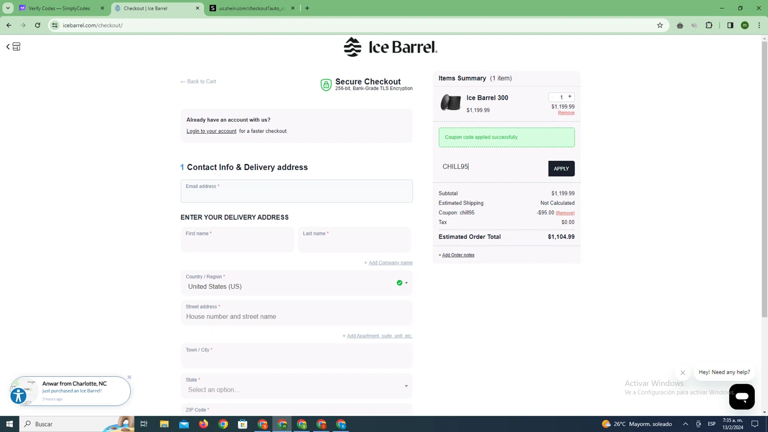 where to use Ice Barrel promo code box