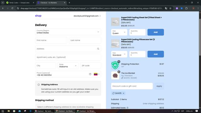 Ice Blankets checkout page showing Ice Blankets promo code box | Screenshot taken by SimplyCodes community member on Sep 15, 2025