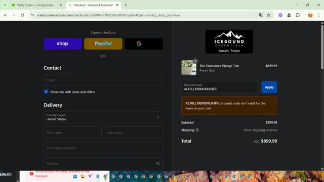 Icebound Essentials checkout page showing Icebound Essentials promo code box | Screenshot taken by SimplyCodes community member on Sep 11, 2025