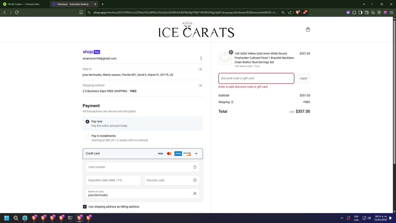 IceCarats discount code screenshot showing code google10 applied at IceCarats checkout page. Uploaded by SimplyCodes community member buda2030 on May 22, 2025