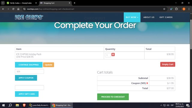 Ice Chips checkout page showing Ice Chips coupon code box | Screenshot taken by SimplyCodes community member on May 26, 2025