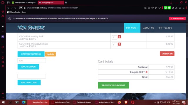 Ice Chips checkout page showing Ice Chips coupon code box | Screenshot taken by SimplyCodes community member on Jan 10, 2025