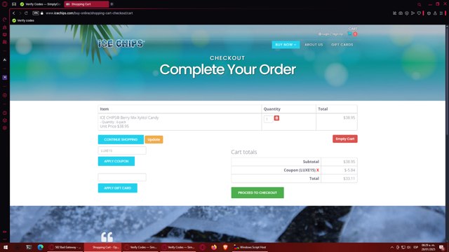 Ice Chips checkout page showing Ice Chips coupon code box | Screenshot taken by SimplyCodes community member on Jan 28, 2025
