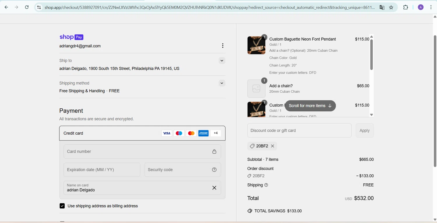 ICECLIQUE JEWELRY discount code screenshot showing code 20bf2 applied at ICECLIQUE JEWELRY checkout page. Uploaded by SimplyCodes community member AGDR28 on May 12, 2025